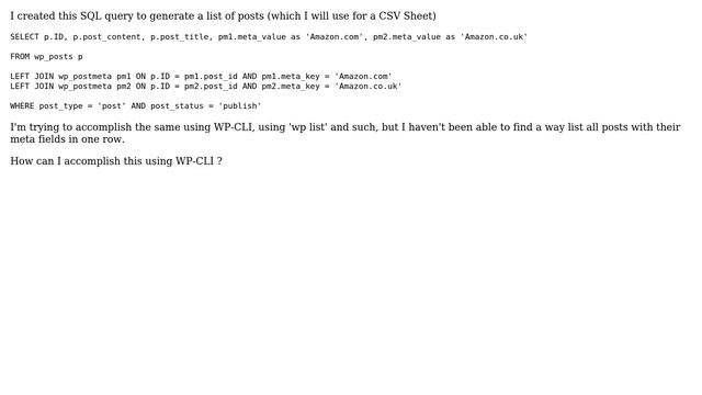 Wordpress: WP-CLI How to generate a list of posts with corresponding meta values смотреть онлайн