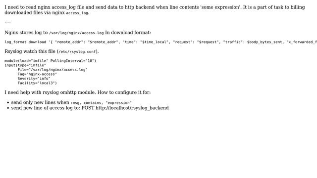rsyslog: parse nginx access log and send it via omhttp to backend смотреть онлайн