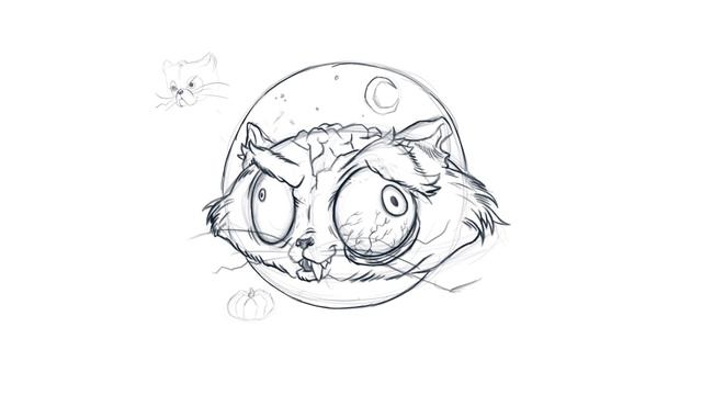 Zombie Cat Halloween Sketch смотреть онлайн