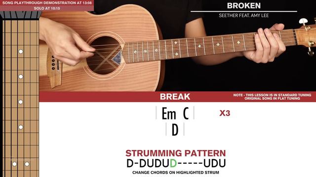 Broken Guitar Tutorial Seether & Amy Lee Guitar Lesson |Standard Tuning + Fingerpicking + TAB| смотреть онлайн