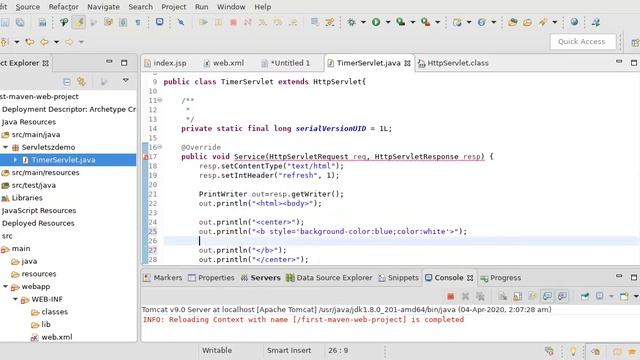 create Timer Servlet java смотреть онлайн