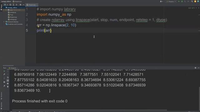 NumPy linspace in python смотреть онлайн