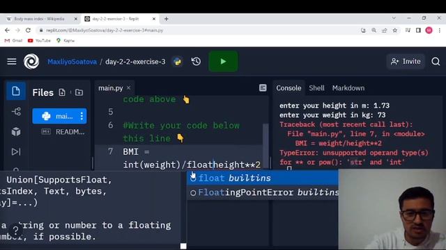 2.5 Python | Matematik operatorlar bo'yicha interaktiv amaliy mashq (Tana og'irlik indeksi) смотреть онлайн