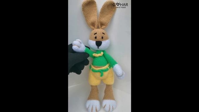 Зайчик Коричнево-Зеленый ◕‿◕ вязаная игрушка ручной работы 36см [Gohar hand made]★ смотреть онлайн
