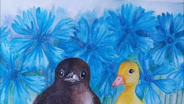 ილუსტრაცია "განუყრელი მეგობრები" / Illustration Duckling and baby raven friendship смотреть онлайн