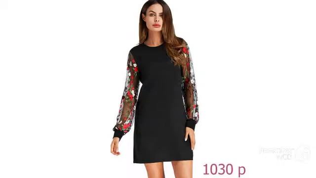 Одежда от бренда AliExpress - Сетчатое платье с цветочной вышивкой смотреть онлайн