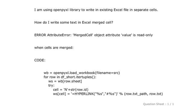 Pandas : How to write in merged cell in Excel using `openpyxl` library? смотреть онлайн