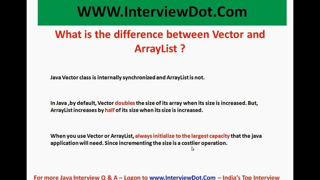 What is the difference between arraylist and vector Java Interview смотреть онлайн
