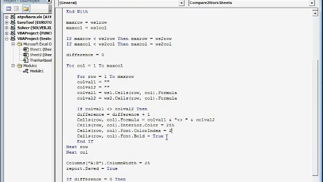 Compare two Excel Worksheets Cell by Cell Using VBA смотреть онлайн