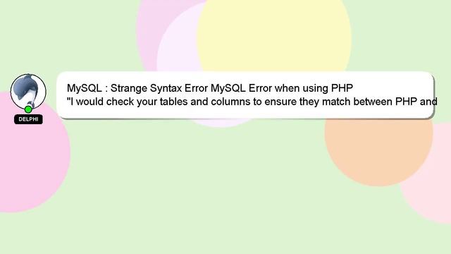 MySQL : Strange Syntax Error MySQL Error when using PHP смотреть онлайн