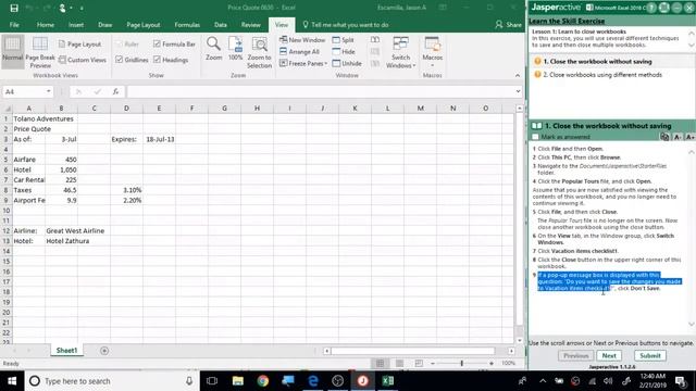 Jasperactive Excel 2016 Core Lesson 1: Module 8 смотреть онлайн
