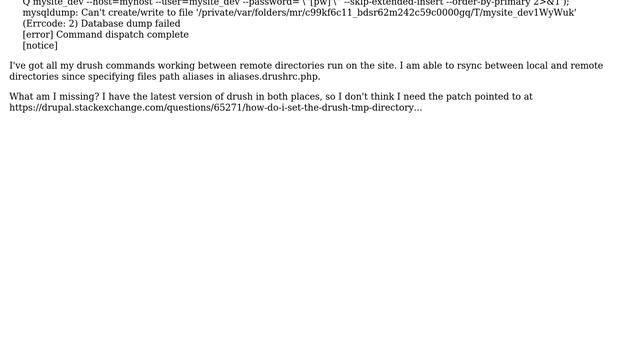 Drupal: Dump-dir specified in aliases.drushrc.php; not seen by drush? (3 Solutions!!) смотреть онлайн