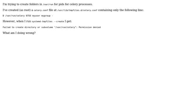 Failed to create directory or subvolume "/var/run/celery": Permission denied смотреть онлайн