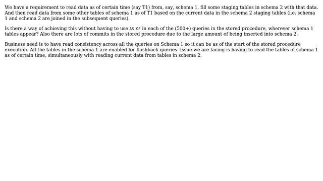 Using AS OF TIMESTAMP or DBMS_FLASHBACK.ENABLE_AT_TIME across multiple schemas смотреть онлайн