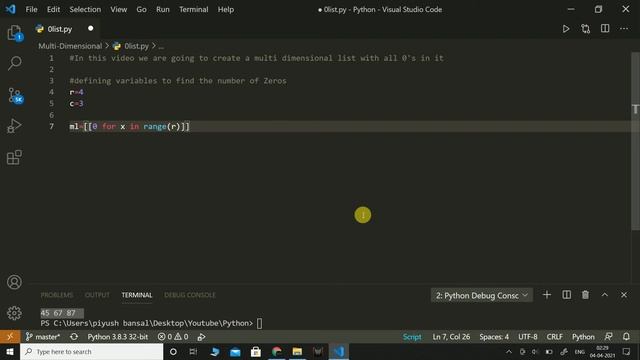 Multi Dimensional List - Create list Via 0 filled | Python | Coding смотреть онлайн