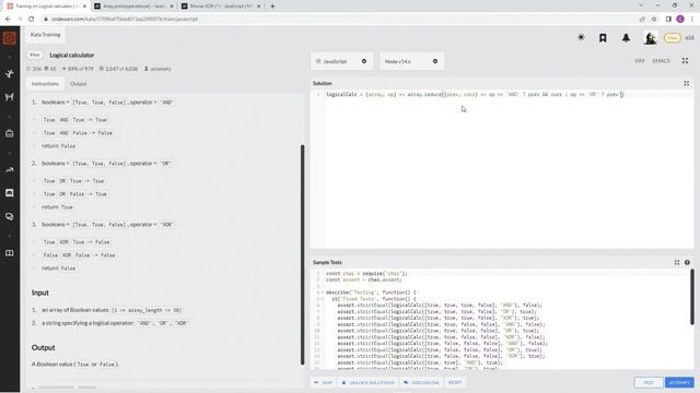 Codewars 8 kyu Logical Calculator JavaScript смотреть онлайн
