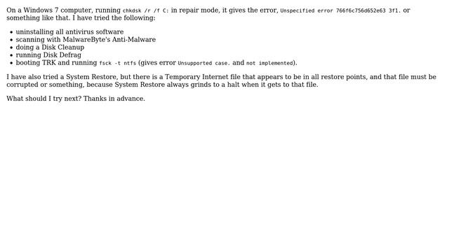 CHKDSK Error Code 766f6c756d652e63 3f1