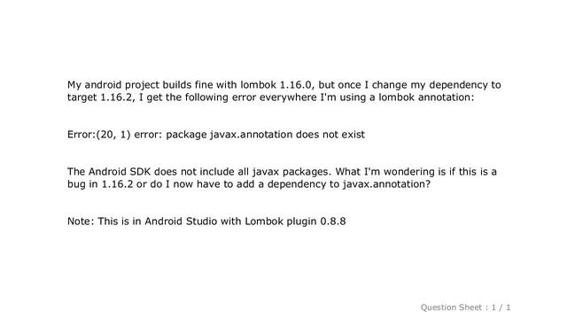 Android : Error: package javax.annotation does not exist after upgrade to lombok 1.16.2 смотреть онлайн