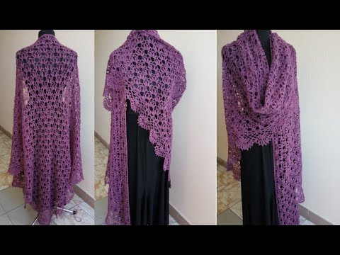 Шаль крючком для начинающих Супер легкий узор всего 2 ряда . смотреть онлайн