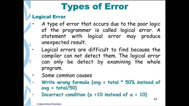 Type of Errors || Syntax Error || Logical Error || Run Time Error in C++, Urdu/Hindi смотреть онлайн