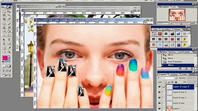 how to mix image in nails using layers step by step in adobe Photoshop - princes of online videos. смотреть онлайн