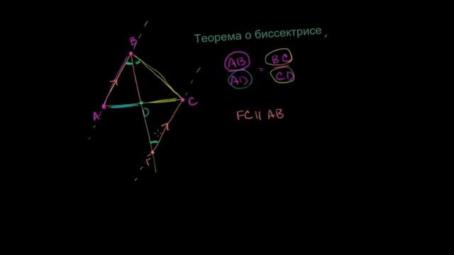 Теорема о биссектрисе (доказательство) смотреть онлайн