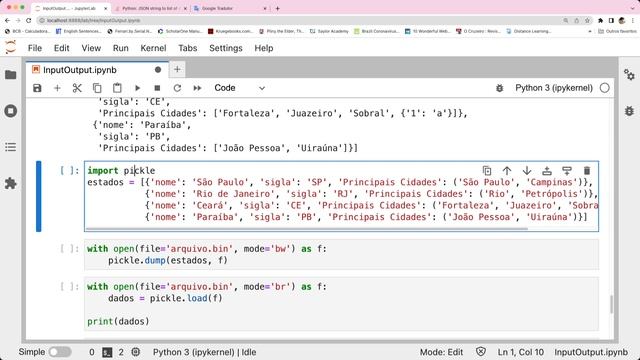 Python - Entrada e Saída 06 - Leitura e Gravação de arquivos parte 4 - json e pickle смотреть онлайн