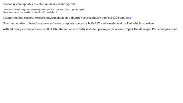 Ubuntu: How do I repair / reconfigure a broken Perl package when apt and dpkg both depend on Perl? смотреть онлайн