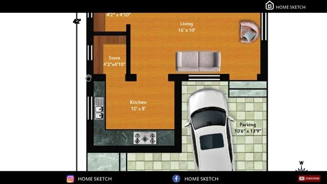 22x42 East Facing House Plan | 920 Sqft Area | 2 BHK | Home Sketch смотреть онлайн