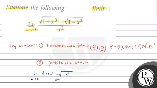 Evaluate the following
limits :
\[
\operatorname{Lt}_{x \rightarrow 0} \frac{\sqrt{1+x^{3}}-\sqr... смотреть онлайн