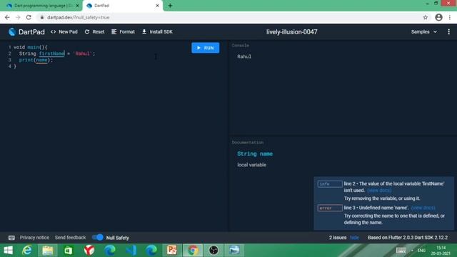 Variable declaration and initialization and Variable basic types in Dart language. смотреть онлайн
