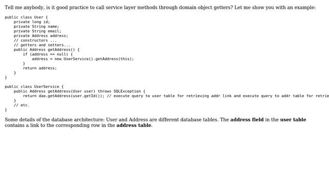 Software Engineering: Is it good practice to call service layer through domain object getters? смотреть онлайн