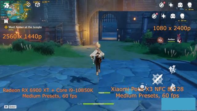 Genshin Impact, PC vs Android, i9 10850K+RX6900XT vs Poco X3 NFC 8 128 смотреть онлайн