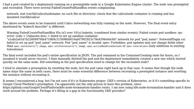 Why do pods on a node that was recreated after being preempted get stuck in ContainerCreating? смотреть онлайн