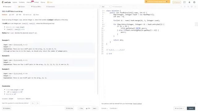 K-diff Pairs in an Array | LeetCode 532 | Hashmap смотреть онлайн
