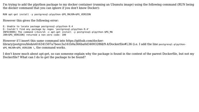 Ubuntu: Why does this apt-get command work in one context but not the other? смотреть онлайн