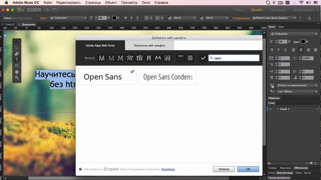 Типы шрифотов и добавление шрифта из Typekit в Muse #18 смотреть онлайн