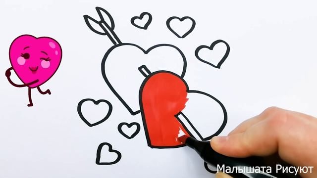 Рисуем милые сердечки легко и просто Малышата Рисуют #272 смотреть онлайн