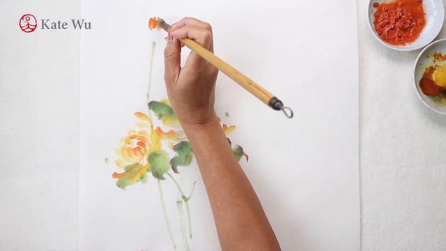 The Four Gentlement III — Chrysanthemums and bird painting with Chinese watercolor смотреть онлайн