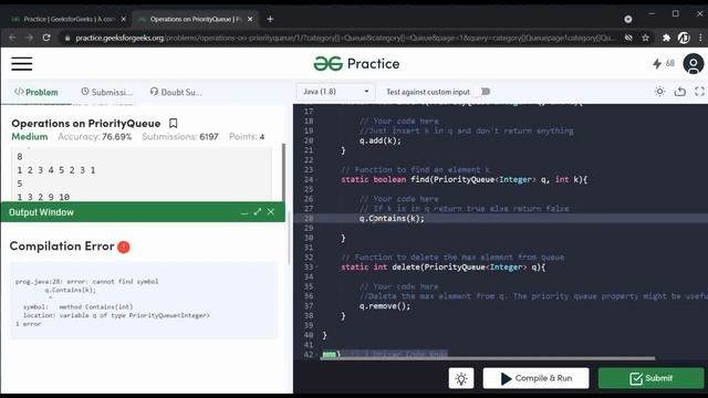 Priority Queue Operations in Java || Data Structure || Geeks for Geeks || Java смотреть онлайн