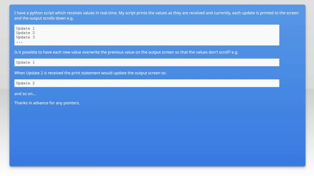 Python - how do I display an updating value on one line and not scroll down the screen смотреть онлайн