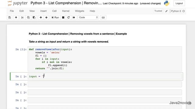 Python 3 - List Comprehension | Removing vowels from a sentence | Example смотреть онлайн