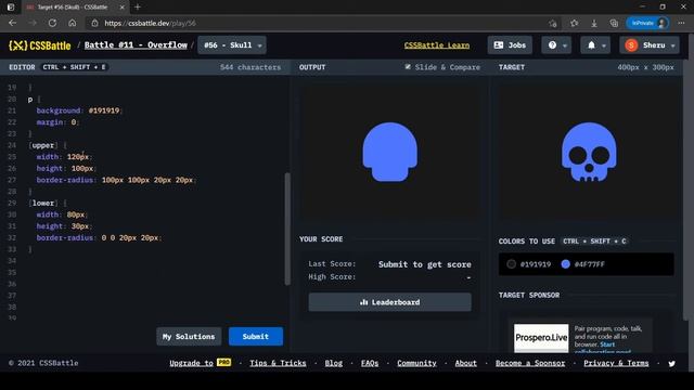 CSS Battle Target #56 | Skull | All cssbattle.dev solutions смотреть онлайн