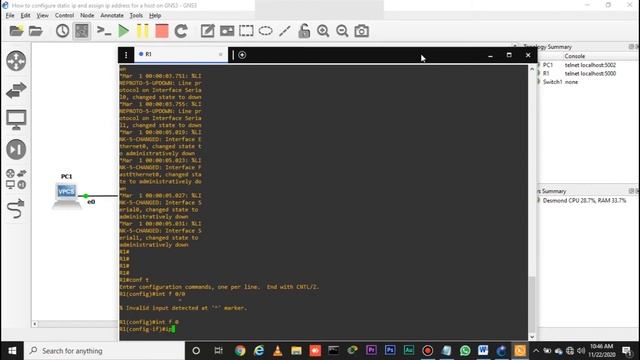 How to configure static ip and assign ip address for a host using GNS3 смотреть онлайн