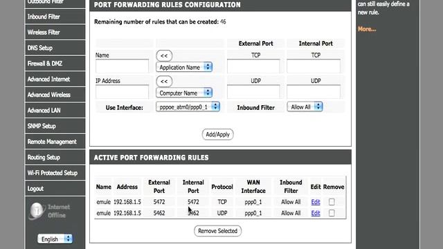 D-Link Dsl-2740B: Portforwarding Rules смотреть онлайн