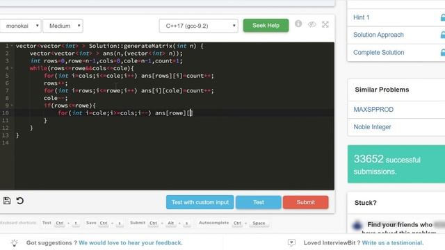 2.7 SPIRAL ORDER MATRIX II IN ARRAY(Arrays)-Interviewbit #arrays#programming#spiral#matrix смотреть онлайн