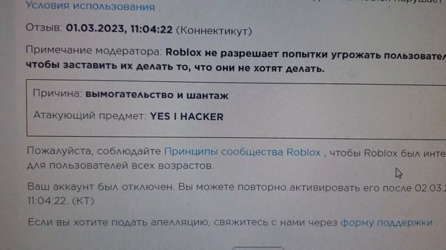 Роблокс. меня забанили на 1 день ._. смотреть онлайн