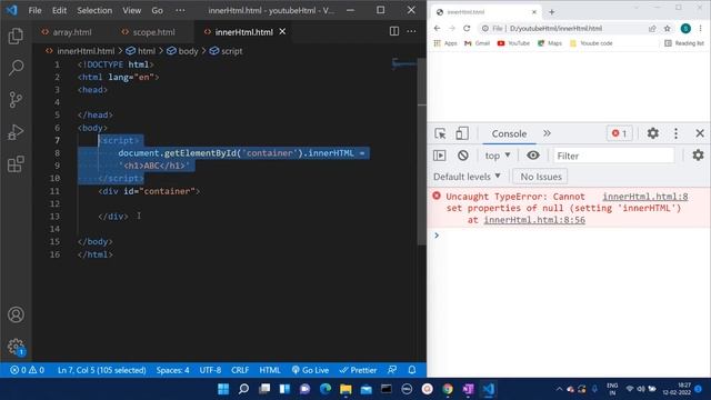 How to Fix Uncaught TypeError: Cannot set properties of null (setting 'innerHTML') смотреть онлайн