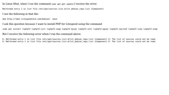 Linux Mint error: "Malformed entry 1 in list file /etc/apt/sources.list.d/lst_debian_repo.list... смотреть онлайн