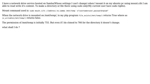 Ubuntu: I am not able to write on a network drive (Hosted with samba) using a php program. Why? смотреть онлайн